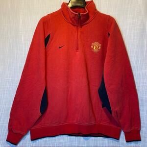 Vintage NIKE Manchester United 1/4 Zip Red Embroidered Sweatshirt Mens Large